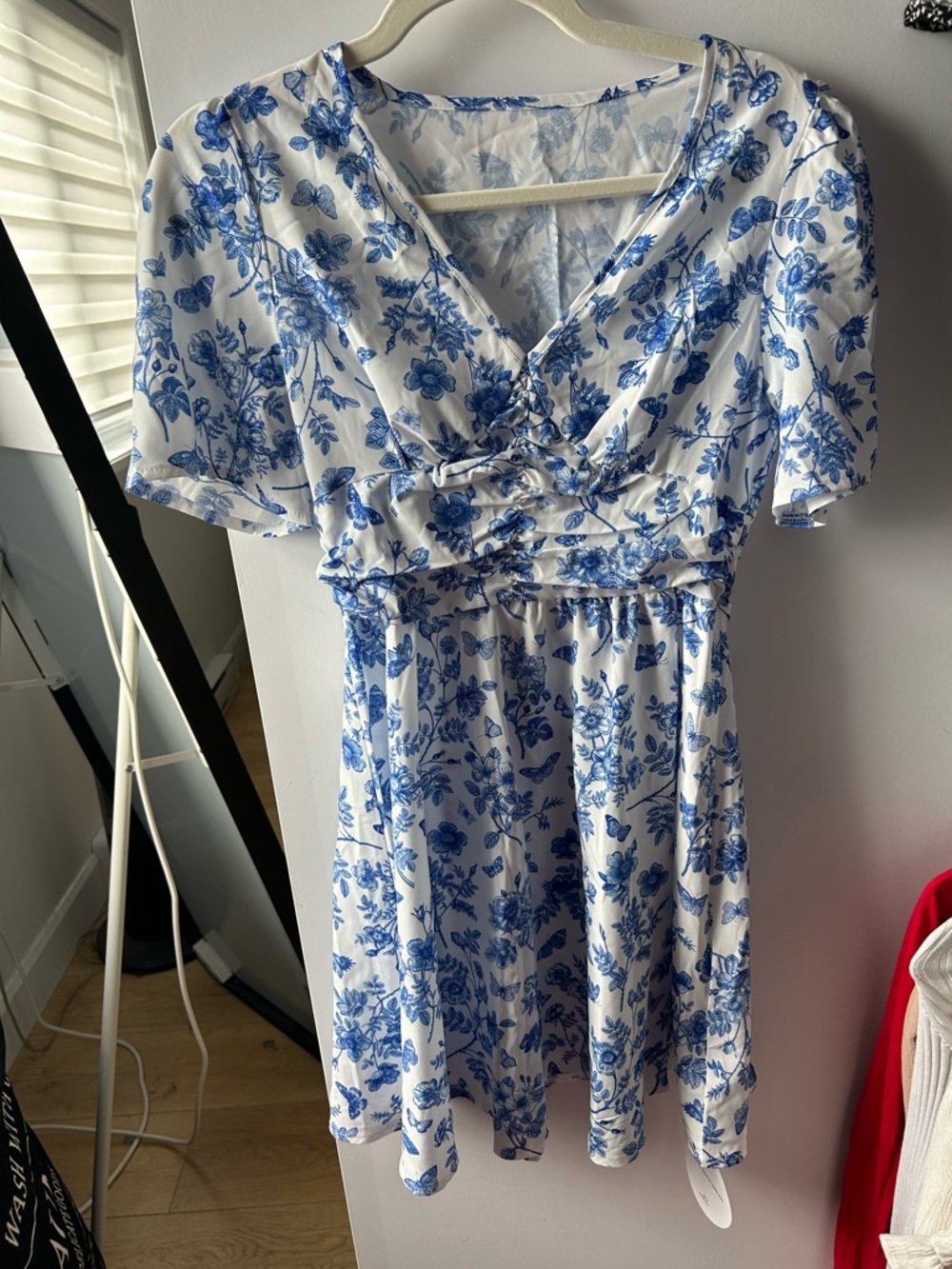 SHEIN White Mini Dress with Blue Floral Print